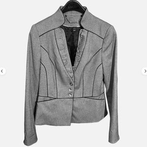White House Black Market Women's Gray/Black Ruffle-Lapel Tweed Blazer Lined